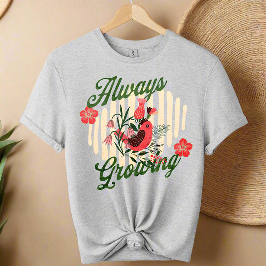Always growing t-shirts front view top clothes graphic plants design tees color Sport grey