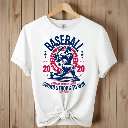 Baseball graphic design t-shirts front view gildan soft style premium tees color white