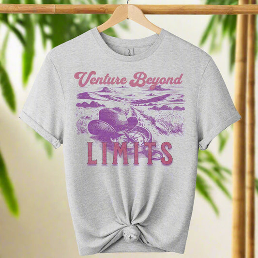 front view graphic design Beyond Limits cowboy hats T-Shirt with retro inspired gildan premium soft cotton color sports grey