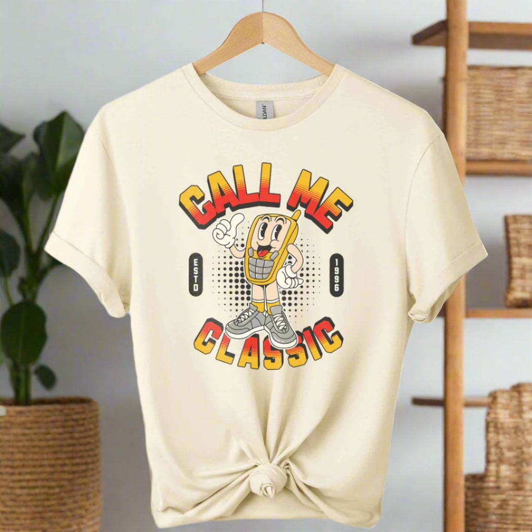 Gildan premium soft style Call me Classic graphic tees with old phone design for men and women t-shirts color royal natural