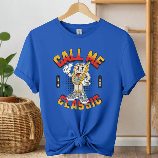 Gildan premium soft style Call me Classic graphic tees with old phone design for men and women t-shirts color royal blue