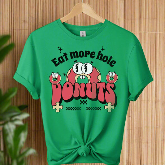 Eat More Holes Donut T-Shirt gildan premium shirt front design donut with typography eatmore holes and the color of Irish_green