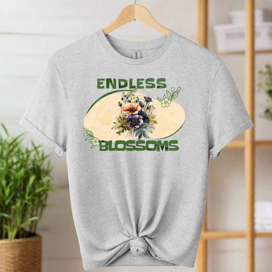 Graphic design with front image of flowers blossom and typography endless blossom ,boho design color Sport_grey_