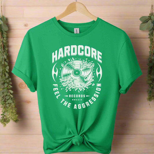 throwback design Adults t-shirt with vinyl record graphic design and retro hardcore typography shirts unisex color irish green