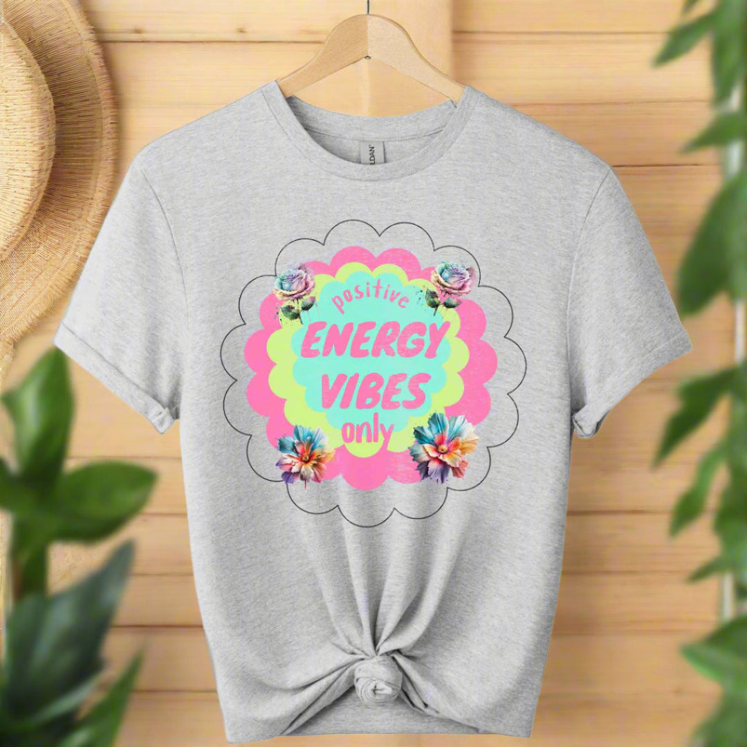 T-shirts color sport grey boho design with positive energy typography and graphic color design
for adults