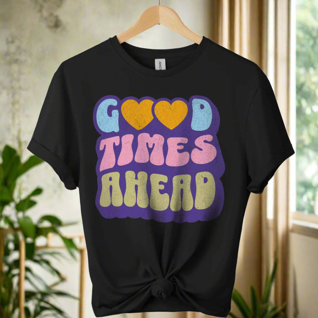 Boho t-shirts design With typography tees Good times ahead for men and women color Black