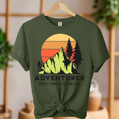 Adventurer Graphic t-shirts in color Military green and unisex.