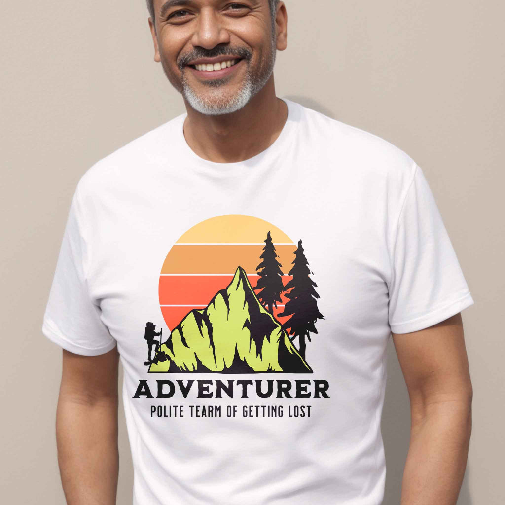 Adventurer Graphic t-shirts in color white and unisex.