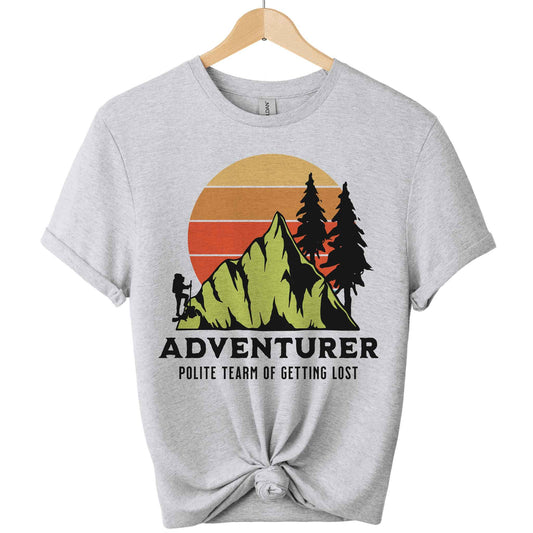 Adventurer Graphic t-shirts in colors spots grey and unisex.