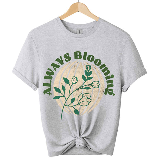 Always blooming  plants tshirts Front view top clothes t-shirts plants graphic  color Sport grey