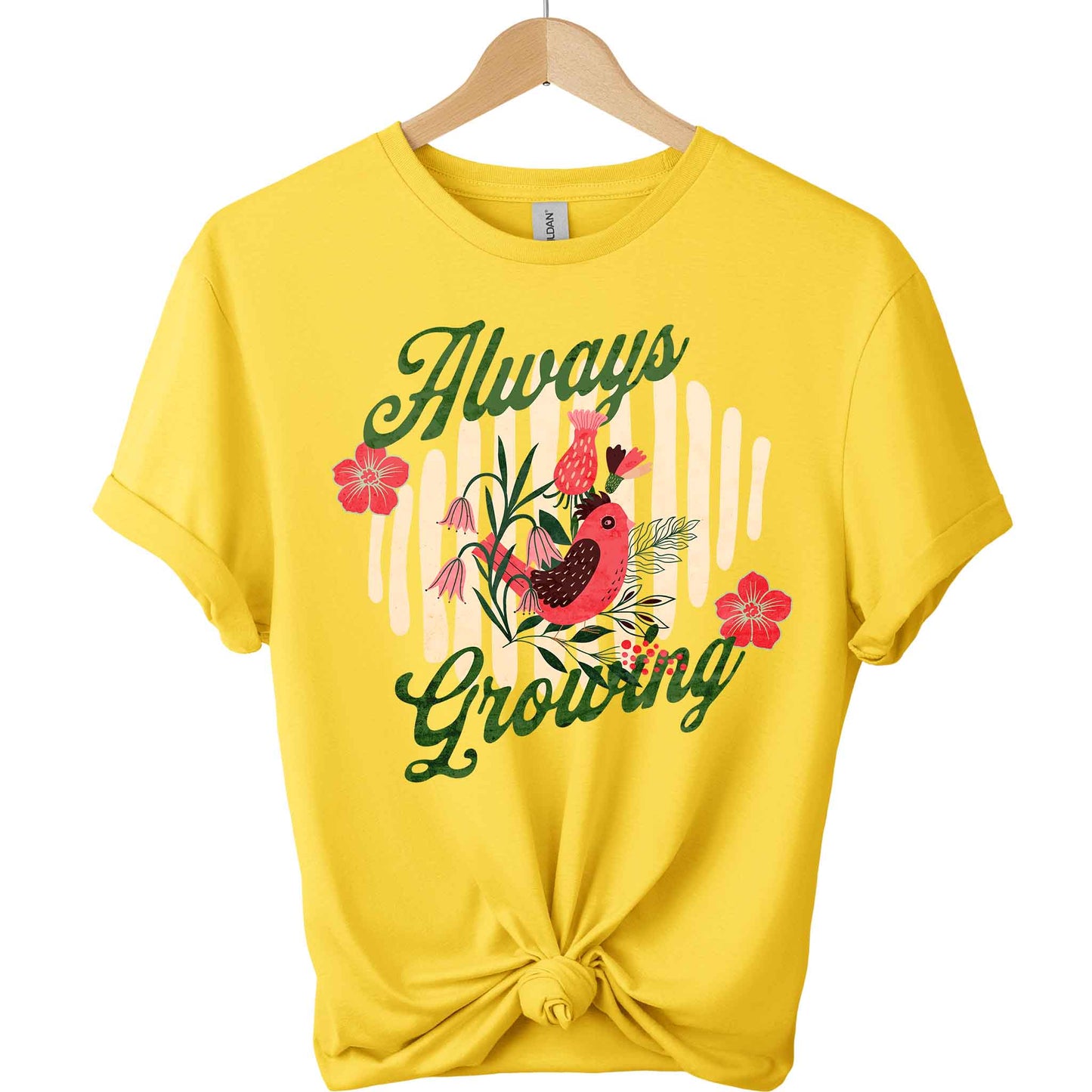 Always growing t-shirts front view top clothes graphic plants design tees color Daisy 