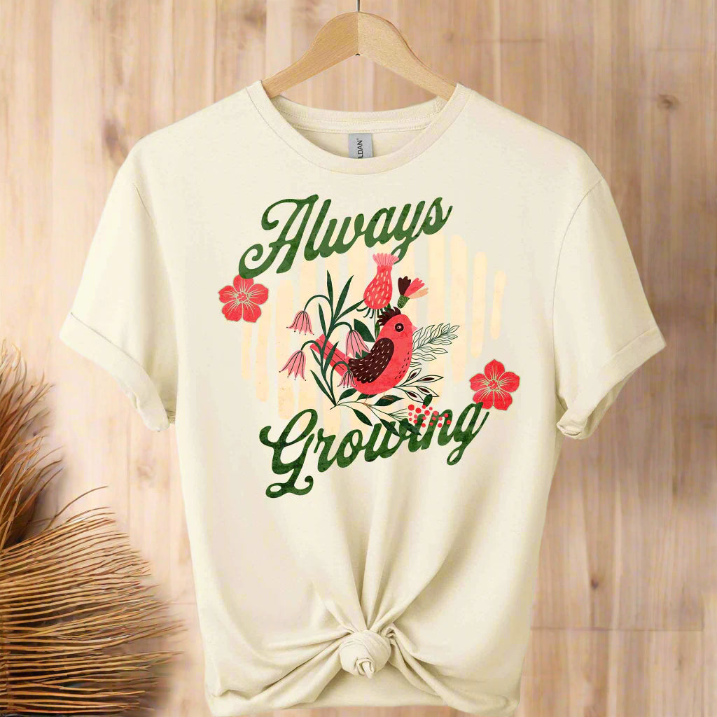 Always growing t-shirts front view top clothes graphic plants design tees color Natural