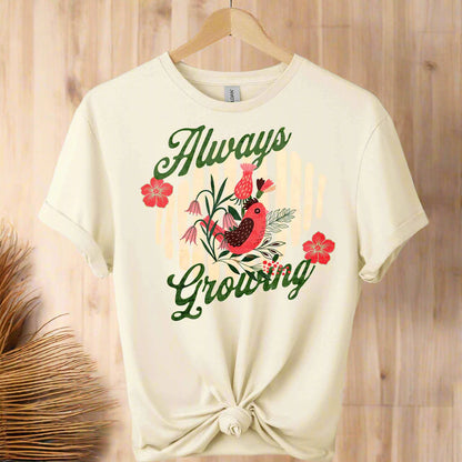 Always growing t-shirts front view top clothes graphic plants design tees color Natural