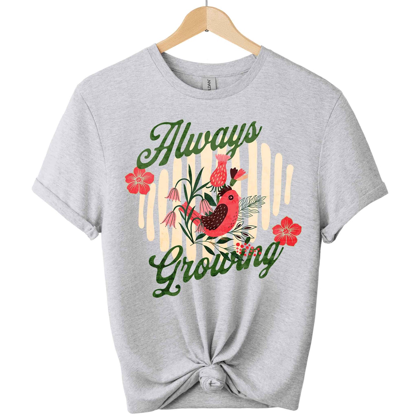 Always growing t-shirts front view top clothes graphic plants design tees color Sport grey