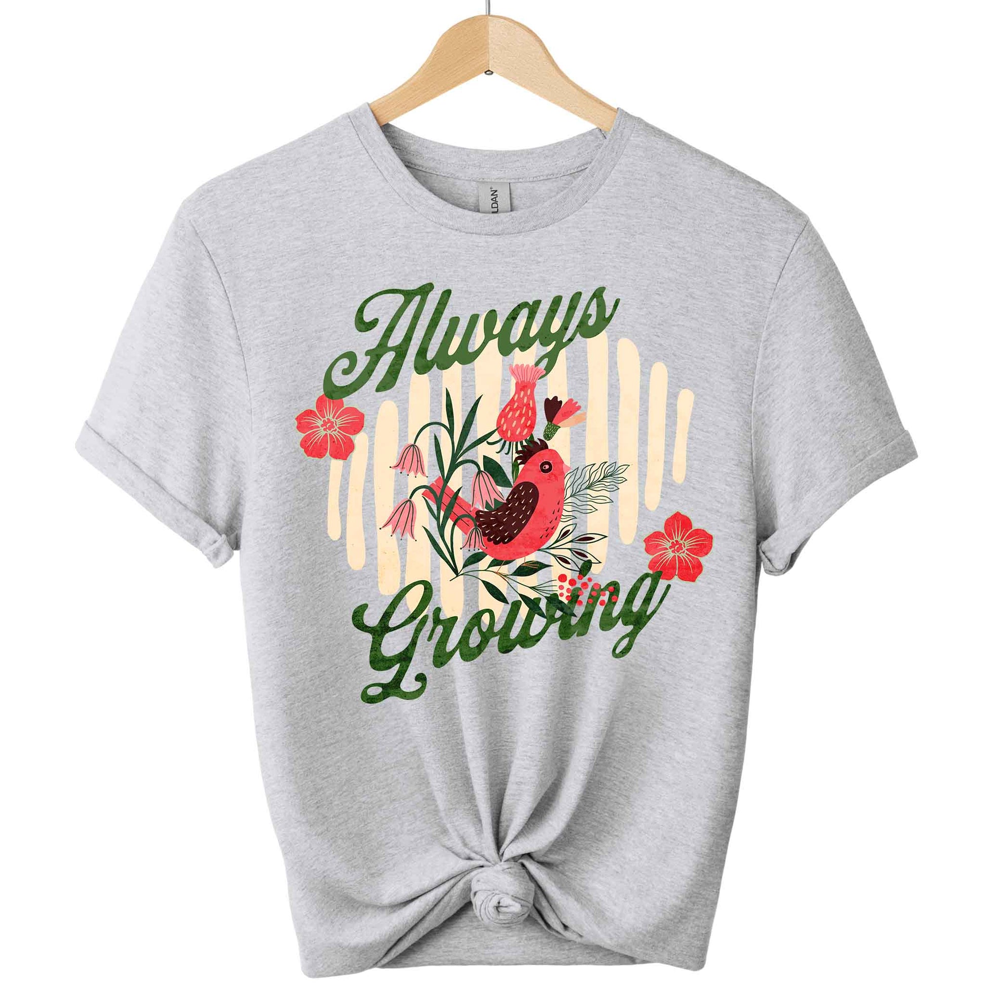 Always growing t-shirts front view top clothes graphic plants design tees color Sport grey