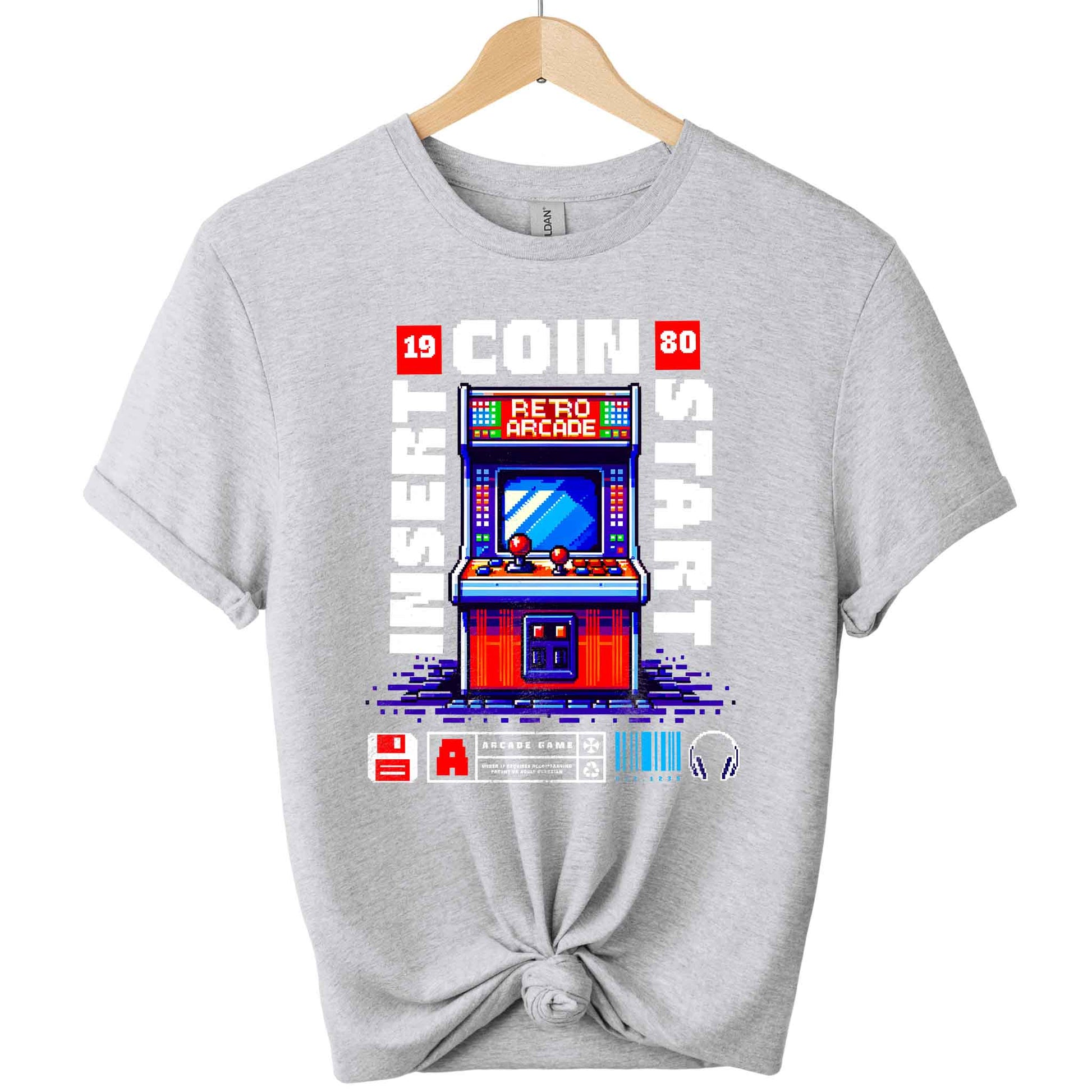 Gildan premium t shirt front design  Arcade  graphic tees  for men and women t-shirts color Sport Grey