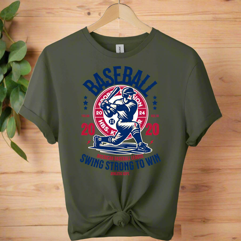 Baseball graphic design t-shirts front view gildan soft style premium tees color Military_green_