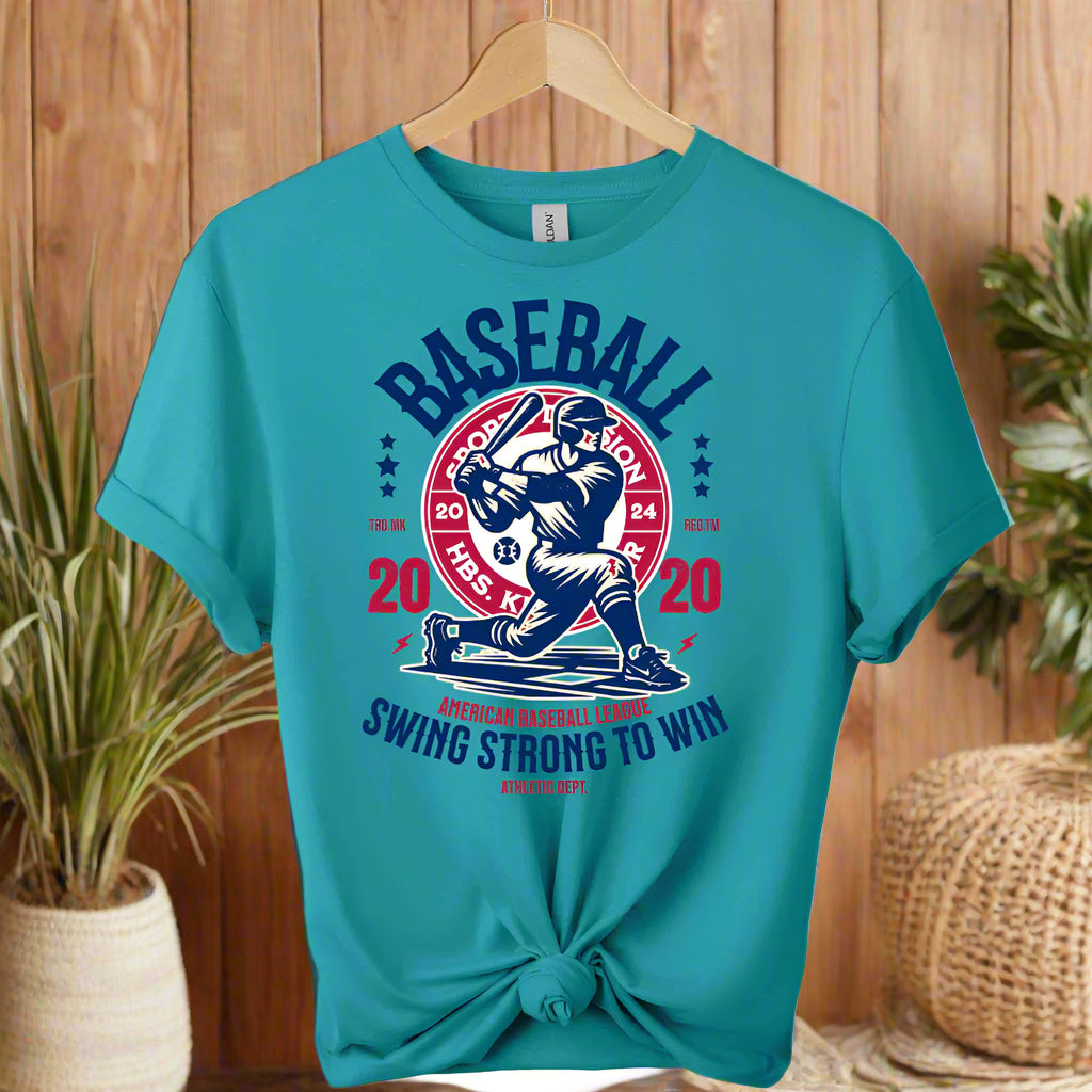 Baseball graphic design t-shirts front view gildan soft style premium tees color ropical_blue_