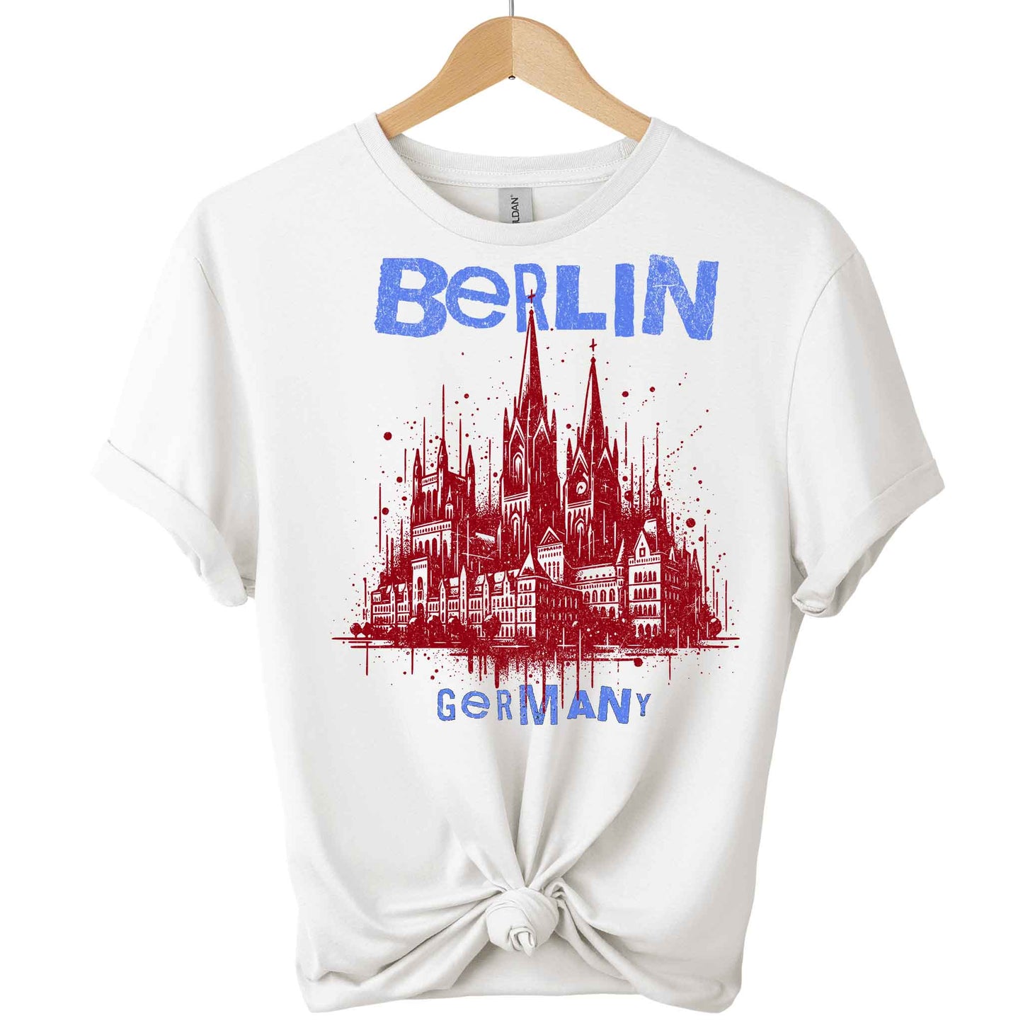 Front view Berlin T-shirts graphic tees design gildan premium soft with color white 