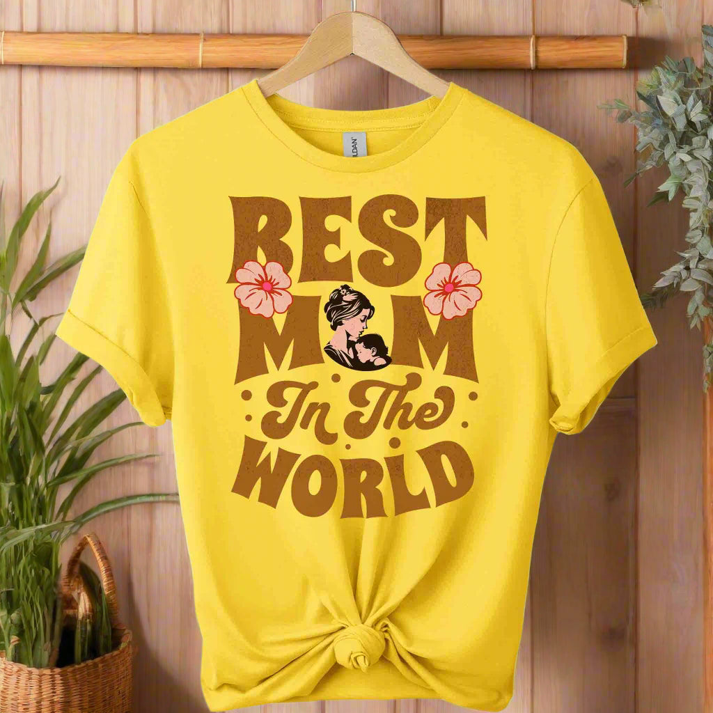 Front view design t-shirts typography Best Mom in the World  design  gildan made from  premium soft cotton  Color daisy