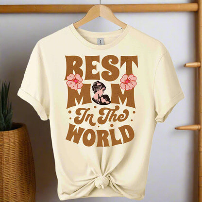 Front view design t-shirts typography Best Mom in the World  design  gildan made from  premium soft cotton  Color natural