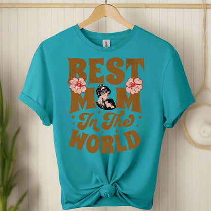 Front view design t-shirts typography Best Mom in the World  design  gildan made from  premium soft cotton  Color tropical blue