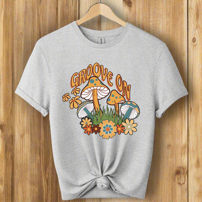 T-shirts color sports grey boho inspired mushroom design and typography retro vintage graphic tee