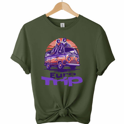 Retro van Car Front Graphic design  and Eurotrip typography with the color military green