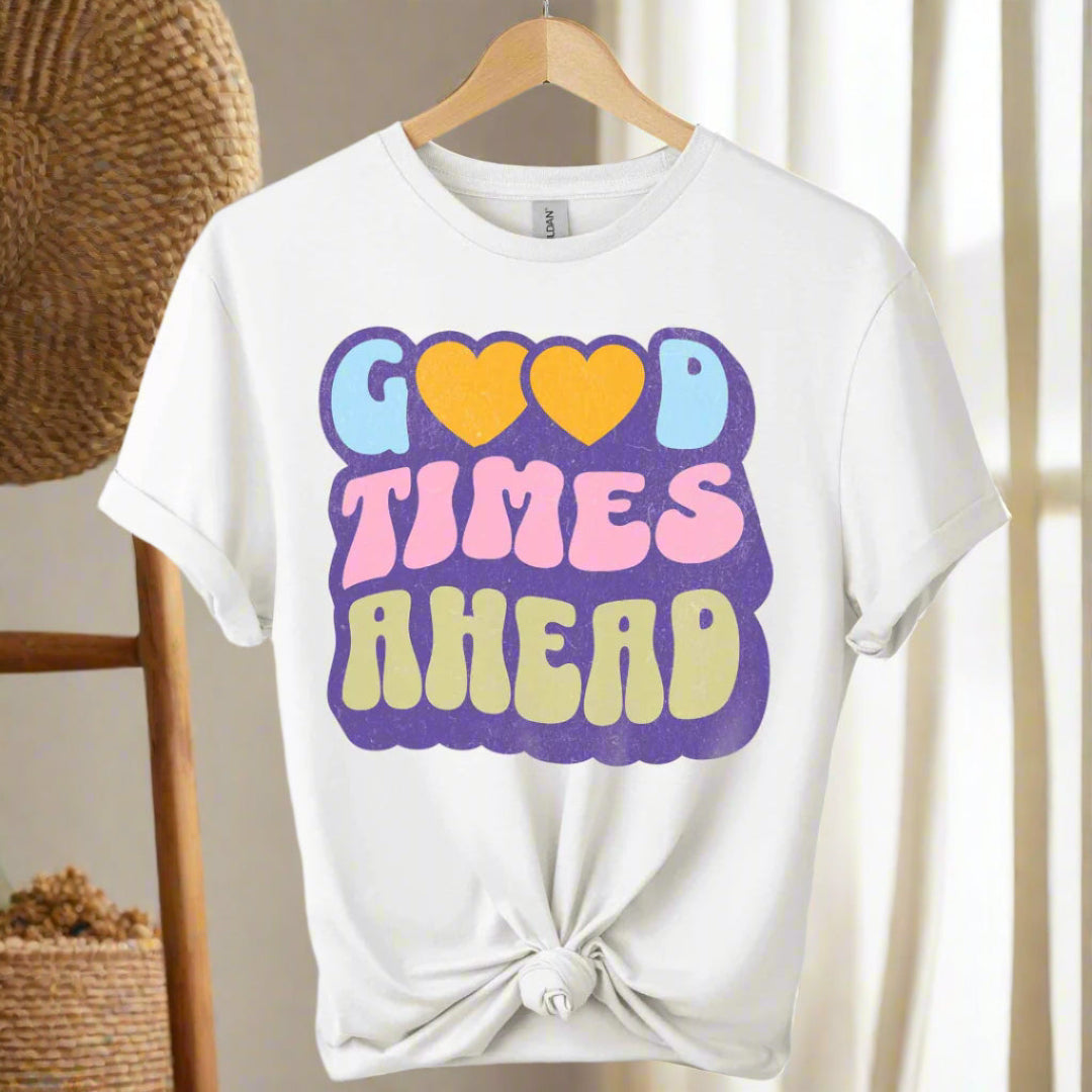 Boho t-shirts design With typography tees Good times ahead for men and women color white