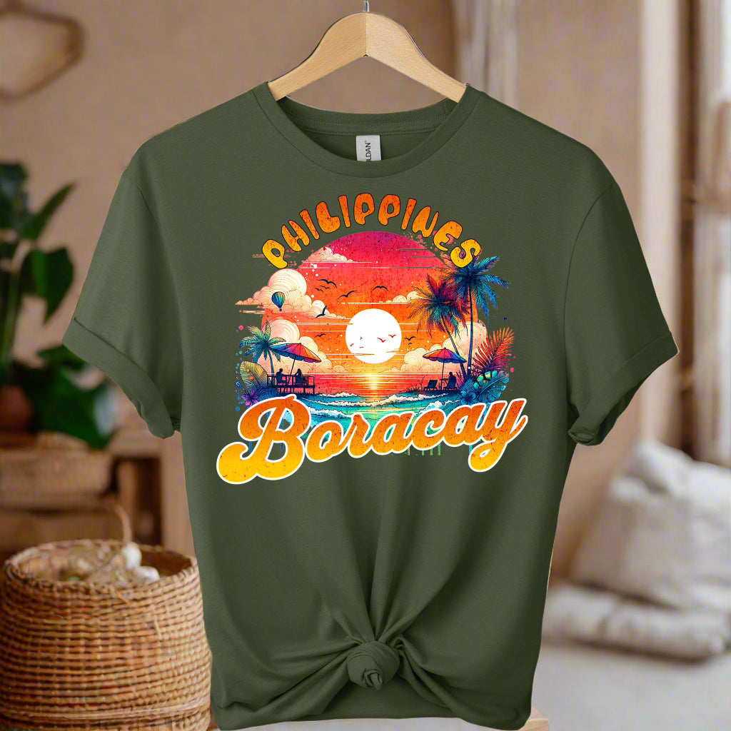 Gildan premium front view Boracay t-shirts design graphic tees  for unisex and vacation lover color  Military green