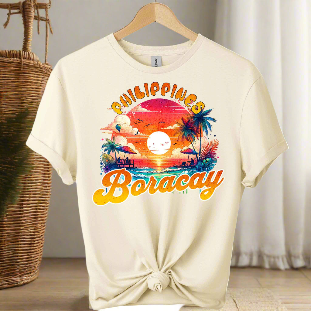 Gildan premium front view Boracay t-shirts design graphic tees  for unisex and vacation lover color   Natural