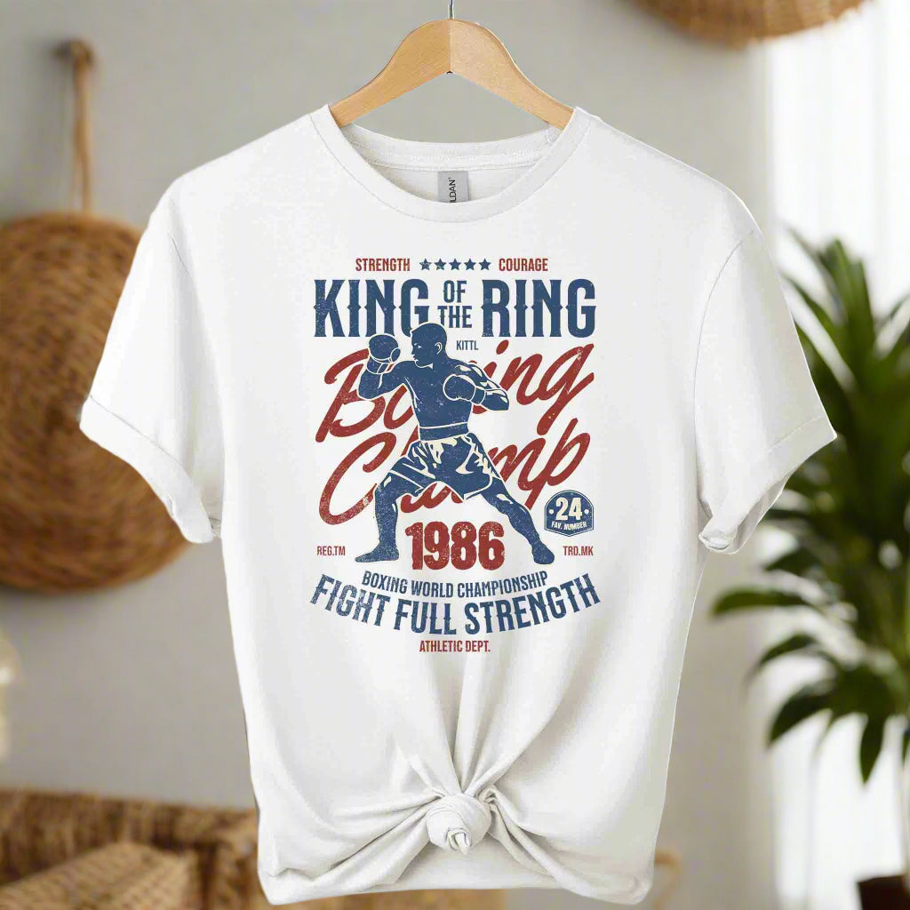 Gildan premium soft front design Boxing graphic tees for unisex t-shirts color white