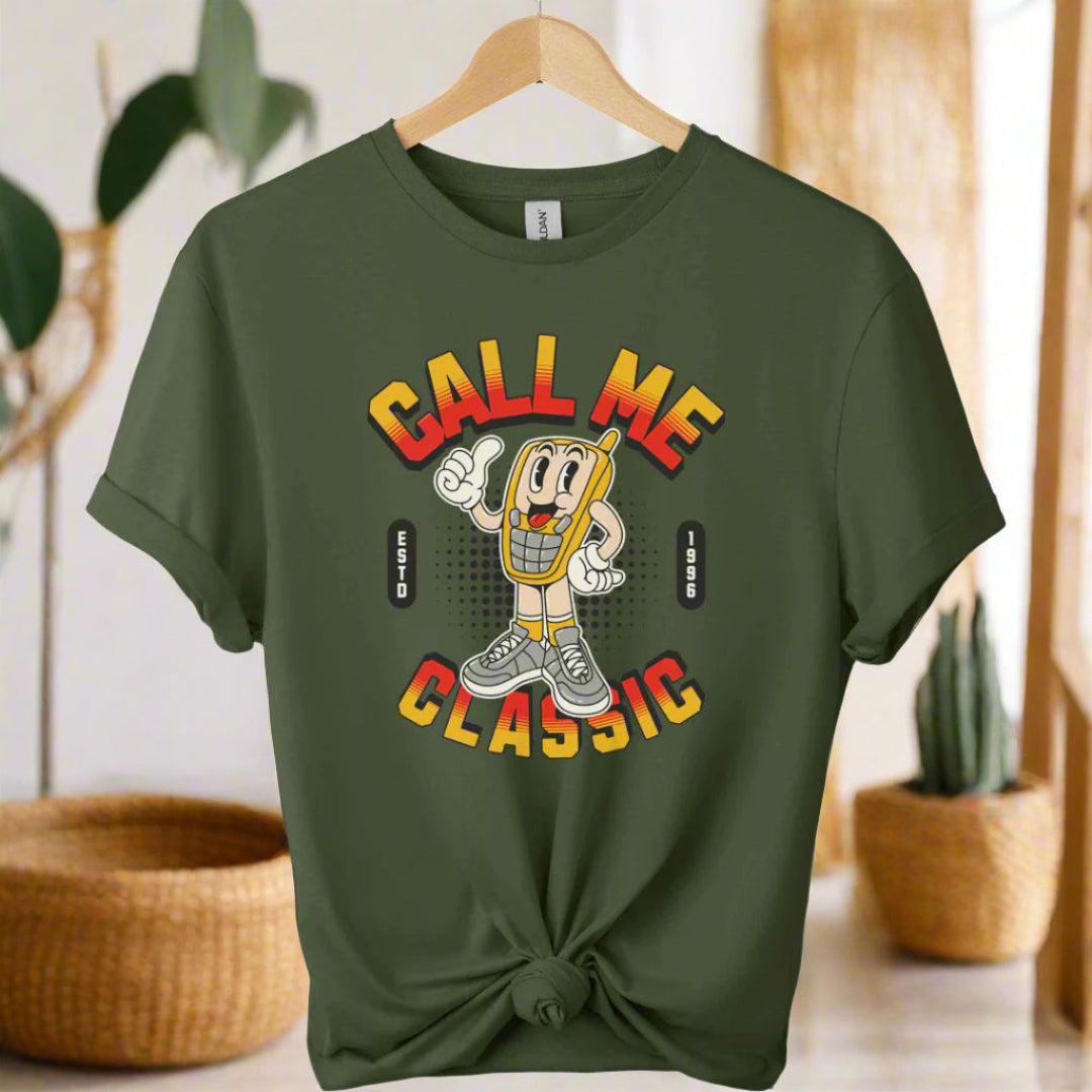 Gildan premium soft style Call me Classic graphic tees with old phone design for men and women  t-shirts color royal military green