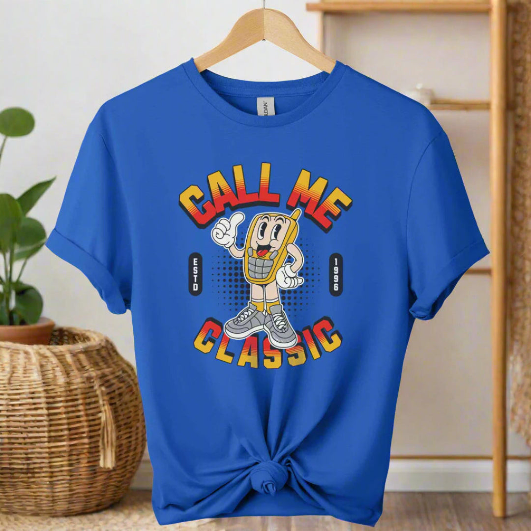 Gildan premium soft style Call me Classic graphic tees with old phone design for men and women  t-shirts color royal  blue
