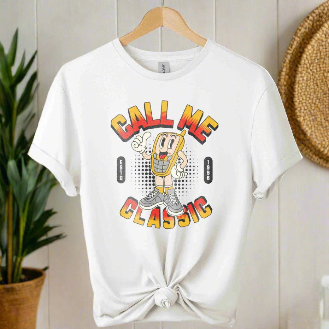 Gildan premium soft style Call me Classic graphic tees with old phone design for men and women  t-shirts color royal  white