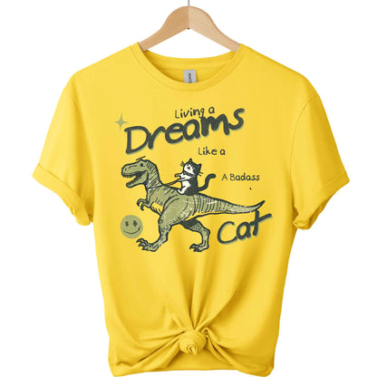 Front view Cat and dinosaur tees  design t-shirts gildan with color of  
 Daisy