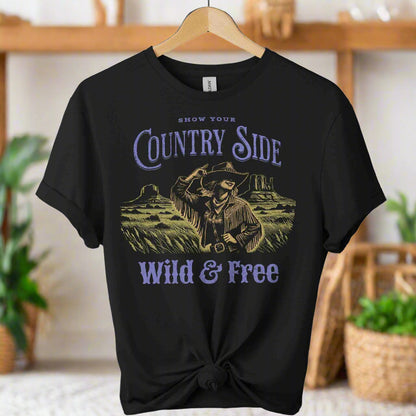 Gildan premium soft t-shirts front design Countryside with cowgirl  graphic  Unisex Fashion Lovers color Black