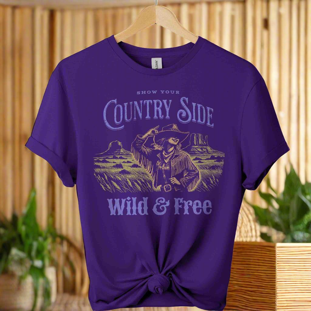 Gildan premium soft t-shirts front design Countryside with cowgirl  graphic  Unisex Fashion Lovers color Purple