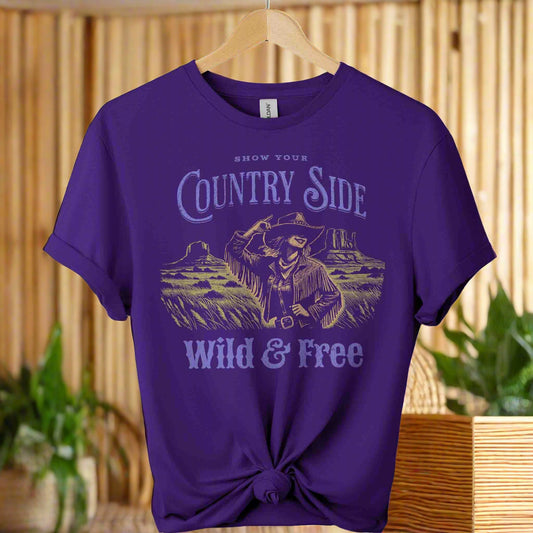 Gildan premium soft t-shirts front design Countryside with cowgirl  graphic  Unisex Fashion Lovers color Purple
