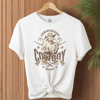 Cowboy T-Shirt: gildan t -shirts with front design of cowboy and western looks graphic tees for unisex with the color of  white
