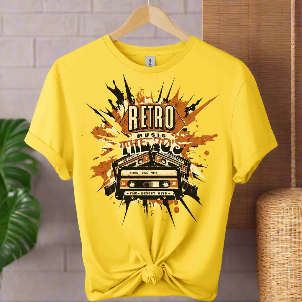 Unisex t-shirts color daisy,front design mixtape old school cassette tape and typography retro 70 s music ,retro inspired design