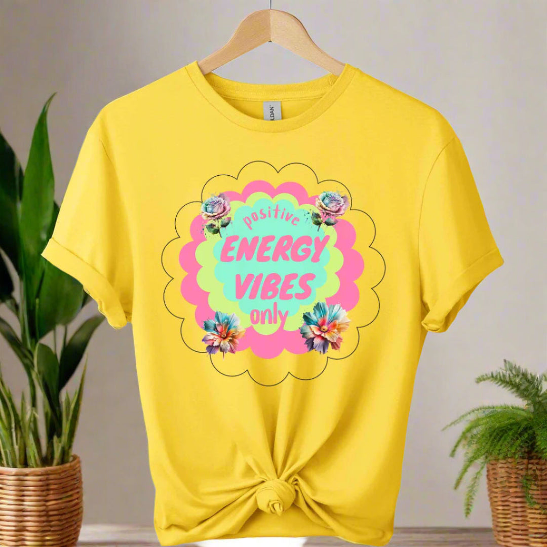 T-shirts color daisy boho design with positive energy typography and graphic color design
for adults 