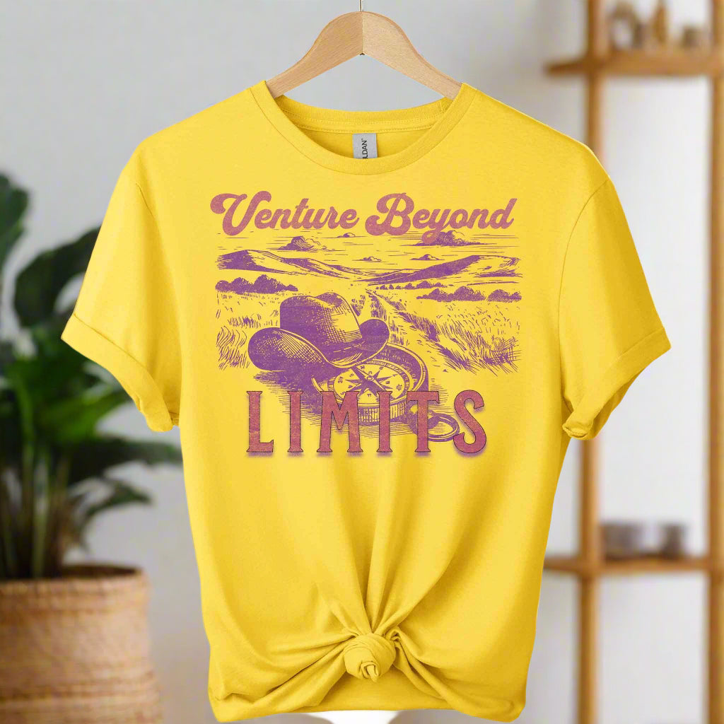 front view graphic design Beyond Limits cowboy hats T-Shirt with retro inspired gildan premium soft cotton color daisy