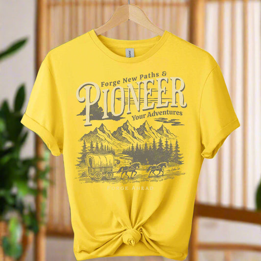 T-shirts for adults color daisy with graphics cowboy design and Pioneer typography boho inspired tees