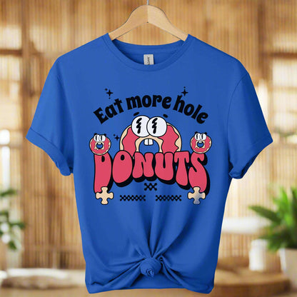 Eat More Holes Donut T-Shirt gildan premium shirt front design donut with typography eatmore holes and the color of royal