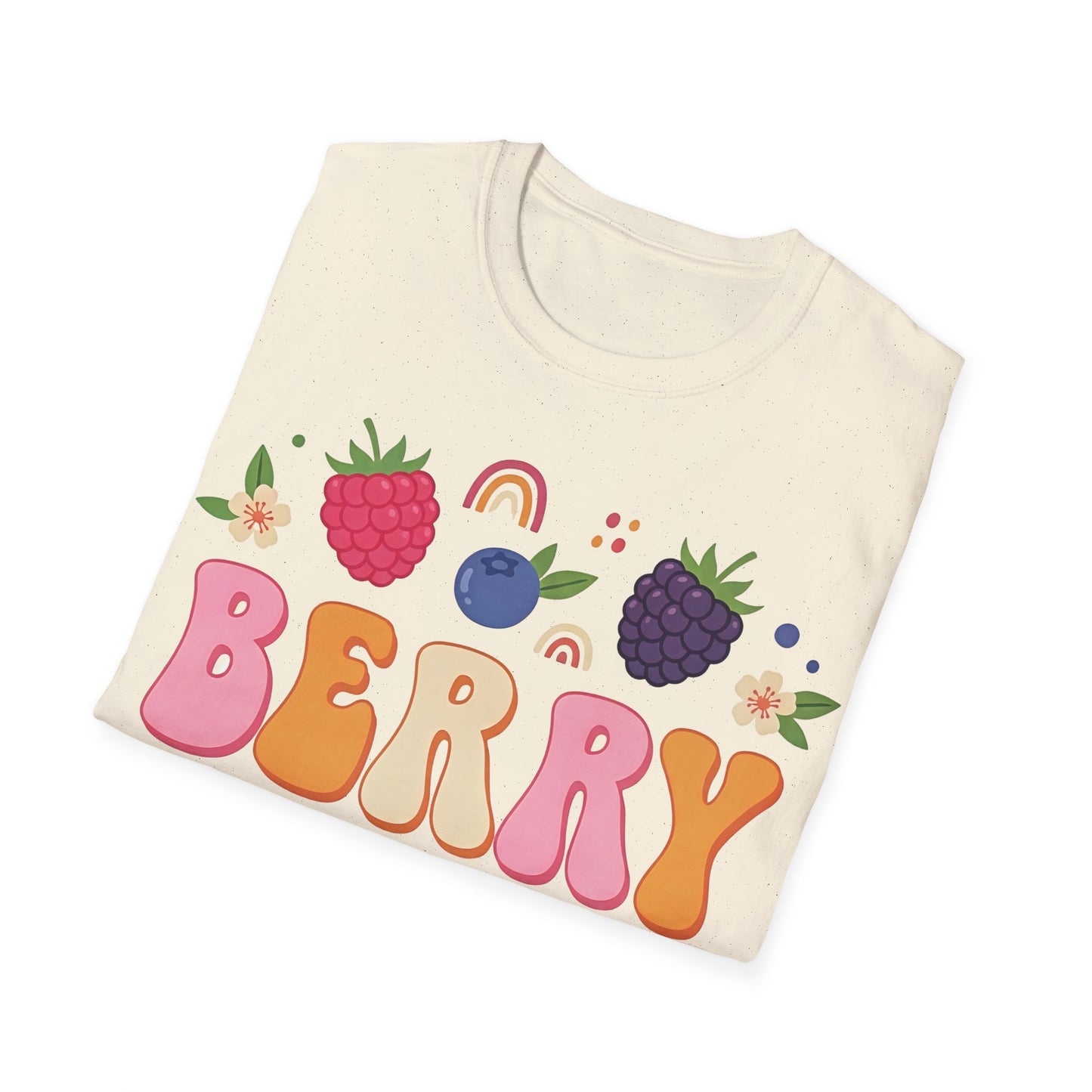 Folded t-shirt with 'Berry' design on a white background
