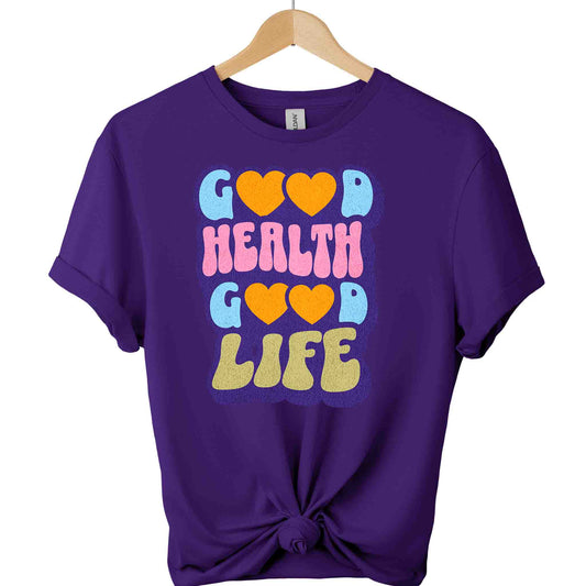T-shirts front design Good health typography Boho T-shirts graphic shirts,with the color purple