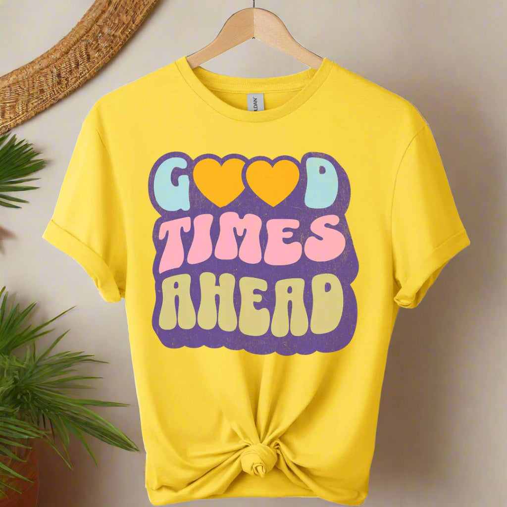 Boho t-shirts design With typography tees Good times ahead for men and women color daisy