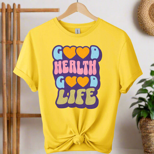  Color daisy Front T-shirt with Good health typography Graphic tees top retro shirts Gildan 64000 softstyle adult shirts