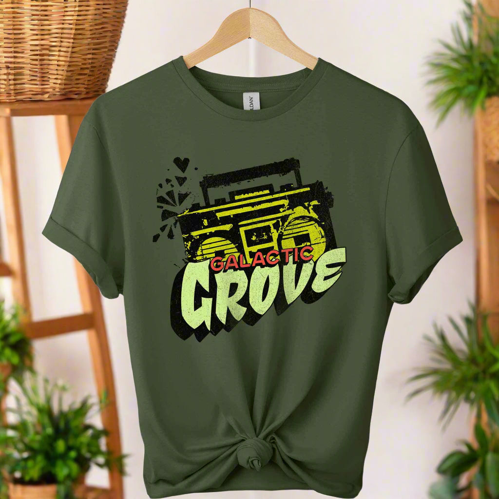 Adults shirts front design with cassette retro graphic and groove typography color military green shirts 